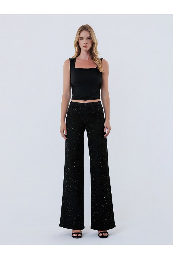 High Rise Rhinestone Embellished Bl...